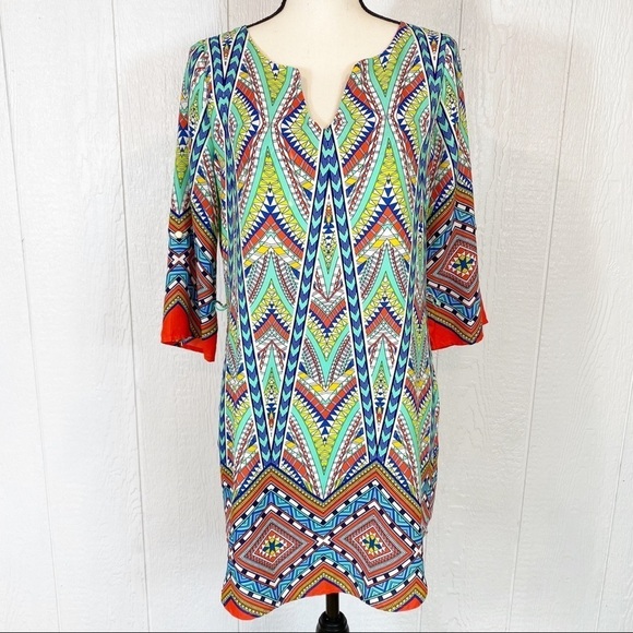 Pink Owl Colorful Long Sleeve Shift Dress Small - Picture 1 of 8